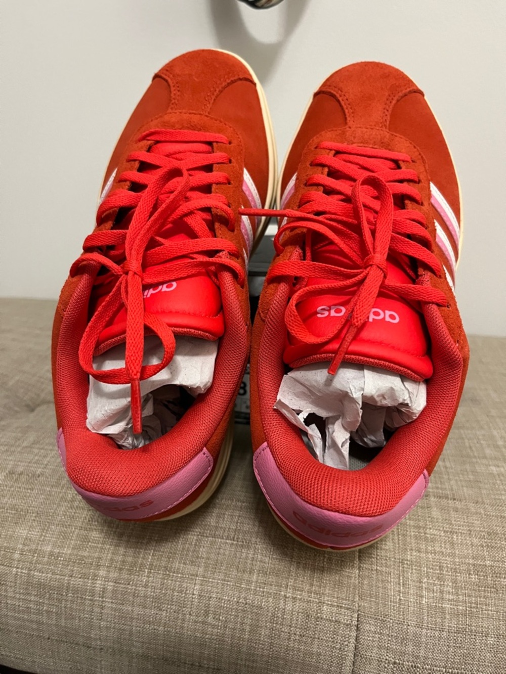🆕 adidas VL Court Bold Platform Sneaker - Red/Pink/Cream - Picture 2 of 5